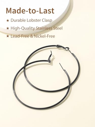 FindChic Thin Hoop Earrings for Women,Silver/Black/Gold Plated 20-100mm - color: Black, size: 70mm