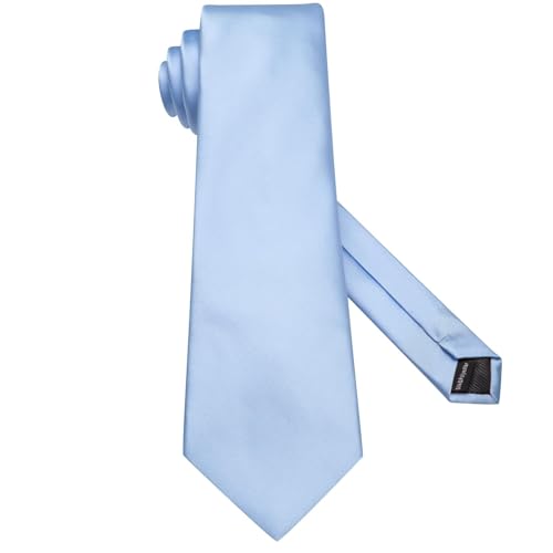 Hi-Tie 5Pcs Mens Solid Color Silk Tie Satin Pretied Bowtie Lapel Pin for Men Handkerchief Cufflink Wedding Gift Box - color: Baby Blue