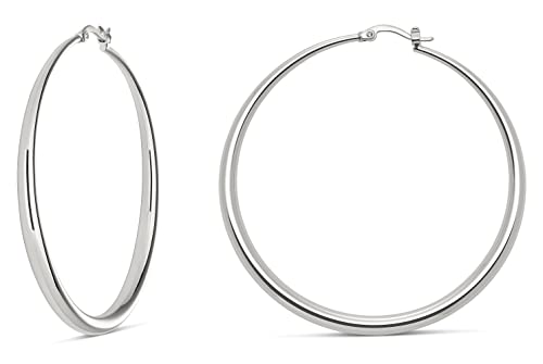 Milla Graduated Hoop Earrings for Women | Elegant Curved Profile, Comfortable Fit, Available in 14K Gold, Rose Gold, or Silver Plated Finish, Different Sizes - color: Sterling Silver Plated / 2.4 in - MEDIUM