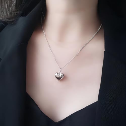 Elegant Twist Chain Necklace with Heart Shape Pendant for Women & Men – Silver Plated Dainty & Durable 2.3mm Chain