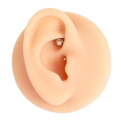 PEAKLINK G23 Titanium Eyebrow Ring 16G Opal Rook Daith Piercing Jewelry Internal Threaded Curved Barbell Vertical Labret Lip Jewelry Small Belly Button Ring - color: Silver with White Opal