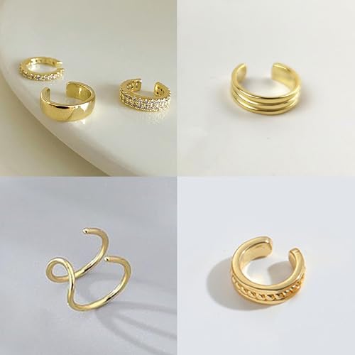 Gold Plated Ear Cuff Earrings for Women Non Piercing - Hypoallergenic Ear Cuffs Silver/Gold Non Tarnish Clip on Cartilage Earrings Fake Earring Set - color: C1:gold ear cuff
