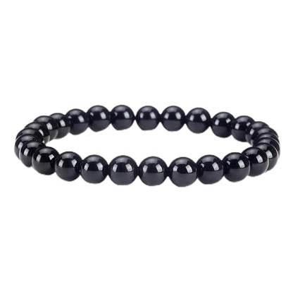 Cherry Tree Collection - Small, Medium, Large Sizes - Gemstone Beaded Bracelets For Women and Men - 6mm Round Beads - color: Black Agate, size: Small