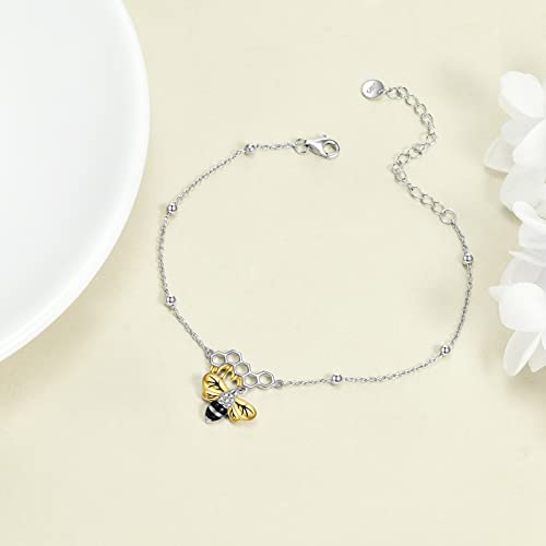 YAFEINI Anklet Bracelets for Women Girls Sterling Silver Hummingbird/Dragonfly/Butterfly Link Chain Anklets Jewelry Gifts - color: Bee chain anklet