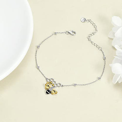 YAFEINI Anklet Bracelets for Women Girls Sterling Silver Hummingbird/Dragonfly/Butterfly Link Chain Anklets Jewelry Gifts - color: Bee chain anklet