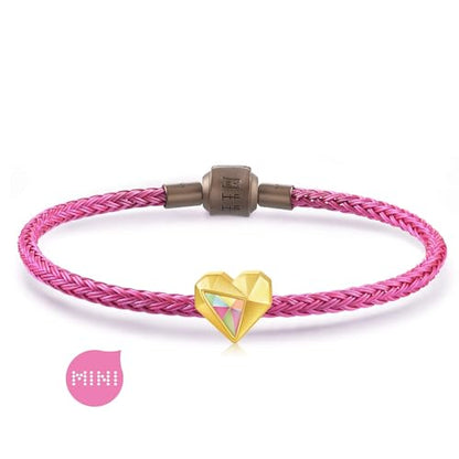 CHOW SANG SANG 999 24K Solid Gold Love Heart Mini Charm Bracelet for Women 91836C - size: 19 CM