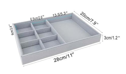 Gray Velvet Stackable Organizer Premium Quality Stackable Tray Halft 6 Grid and Half Open Multi Function Storage Drawer Divider Closet Inserts - size: 6 Grid Flat