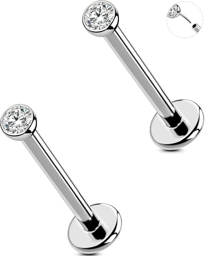 2Pcs Silver 20G/18G/16G Threadless Nose Stud Flat Back Earrings 316L Surgical Steel CZ Daity Nose Helix Cartilage Tragus Conch Labret Medusa Monroe Piercing Jewelry-Multiple Sizes & Gauges - size: 2PCS, 16g 10mm, 2.5mm CZ
