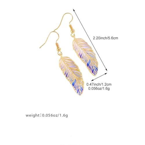Bohemian Colorful Feather Drop Earrings for Women,Fashion Gradient Leaf Danging Earring Lightweight Hook Shaped Statement Jewelry - color: color A