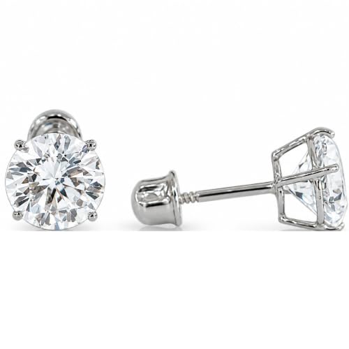 14k Solid Yellow OR White Gold Solitaire Round OR Square Cubic Zirconia Earrings Studs For Women - Small Fine CZ Solitaire Earrings, Dainty Studs, Lightweight Jewelry, Push Back, Screw Back - Available in 3 Sizes - color: Round White Gold, size: 6mm