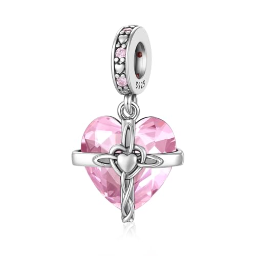 Birthstone Charm, 925 Sterling Silve Heart Dangle Charms for Pandora Bracelets, Ladies Birthday Gift - style: J-October