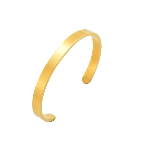 Gold Bracelets for Women, 18K Gold Plated Cubic Zirconia Bangle Bracelets Stainless Steel Eternity Crystal Oval Bracelet Cuff Bracelets for Women Jewelry - color: Plain Cuff-Gold