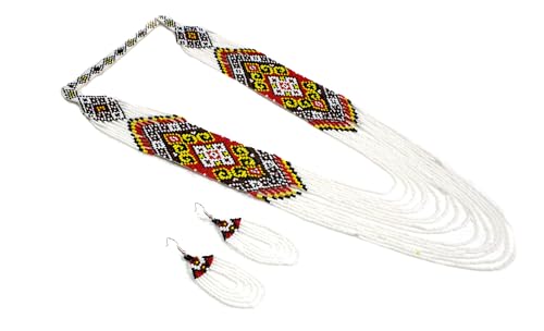 Layered Beaded Necklace – Boho Native Handmade Seed Bead Tassel Necklace, Bohemian Large Statement Beaded Necklace for Women (Multicolor)
