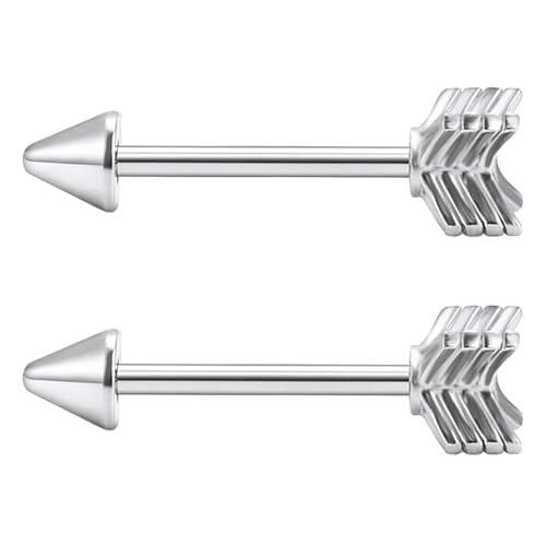 14G Wrench Barbell Nipple Ring 316L Anchor and Rudder Nipple Barbell Screw Nipple Rings Body Piercing Jewelry for Women Men - color: Silver Arrow