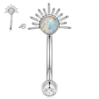 PEAKLINK G23 Titanium Eyebrow Ring 16G Opal Rook Daith Piercing Jewelry Internal Threaded Curved Barbell Vertical Labret Lip Jewelry Small Belly Button Ring - color: Silver with White Opal