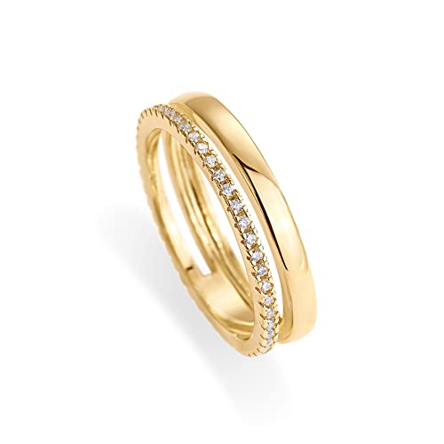 PAVOI 18K Gold Plated Cubic Zirconia Dual Stacking Rings for Women | Gold Eternity Band for Women | Thumb Ring - color: Yellow Gold