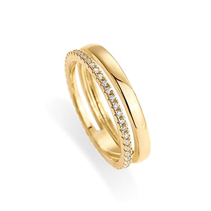 PAVOI 18K Gold Plated Cubic Zirconia Dual Stacking Rings for Women | Gold Eternity Band for Women | Thumb Ring - color: Yellow Gold