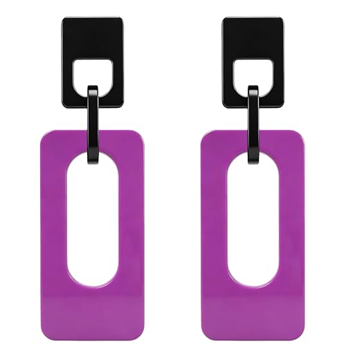 Boho Lightweight Retro Simple Acrylic Splicing Rectangle Earrings for Women Creative Exaggerated Statement Dangle Drop Earrings Jewelry - color: Black Purple