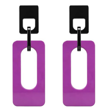 Boho Lightweight Retro Simple Acrylic Splicing Rectangle Earrings for Women Creative Exaggerated Statement Dangle Drop Earrings Jewelry - color: Black Purple