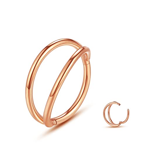 Nose Rings Hoops - 316L Surgical Steel Double Hoop Nose Rings Hinged Conch Piercing Jewelry Septum Lip Rings Cartilage Earring Helix Rook Tragus Daith - color: rose-1