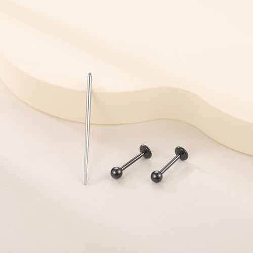 Xpircn ASTM F136 Titanium Flat Back Stud Earrings Internally Threaded Labret Monroe Lip Nose Studs Tragus Helix Conch Cartilage Piercing Jewelry for Women - color: 18G 8MM Bar,3MM Ball,Black