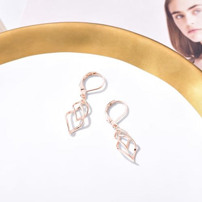 Leverback Earrings Dangle Earrings for Women Dangly Earrings Anniversary Birthday Gifts for Women - style: Double Linear-Rose Gold