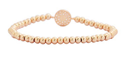 Women Evil Eye Ball chain Elastic bracelet with CZ Cubic Zirconia - color: Rose Gold