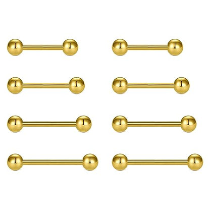 MODRSA 14g 16g Nipple Rings Tongue Rings 14 Gauge Surgical Steel Nipple Bar Barbell 14mm 16mm 18mm Silver Rose Gold Black Tongue Piercing Jewelry for Women Men - color: A21 - Gold - 14g mix 4 lengths