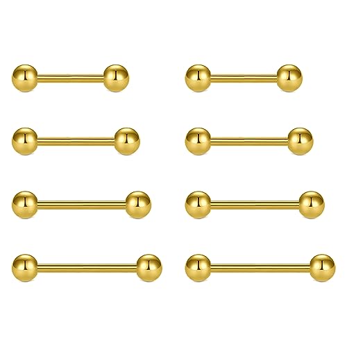 MODRSA 14g 16g Nipple Rings Tongue Rings 14 Gauge Surgical Steel Nipple Bar Barbell 14mm 16mm 18mm Silver Rose Gold Black Tongue Piercing Jewelry for Women Men - color: A21 - Gold - 14g mix 4 lengths