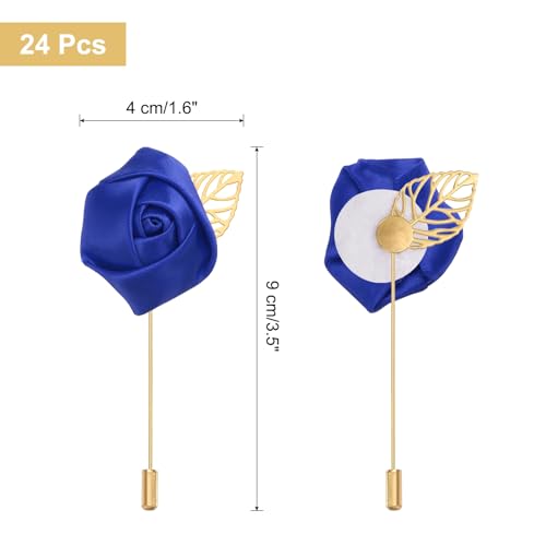 uxcell 24pcs Bright Blue Rose Boutonnieres Flower Pins for Wedding | Buttonholes Pocket Boutonnieres for Wedding Ceremony Anniversary Prom Formal Dinner Party - color: Bright Blue