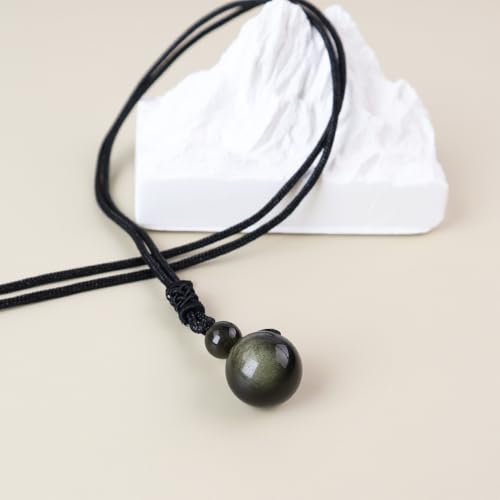 Anjiucc Natural Gemstone Healing Crystals Necklace, Adjustable Chakra Beads Pendant for Women Men, Protection, Energy Balance - color: Gold Sheen Obsidian