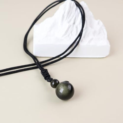 Anjiucc Natural Gemstone Healing Crystals Necklace, Adjustable Chakra Beads Pendant for Women Men, Protection, Energy Balance - color: Gold Sheen Obsidian