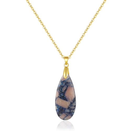 Inspirational Gifts Healing Gold Pendant Gold Necklaces for Women，Get Well Soon Encouragement Gifts for Women Friends Sister Mom, Natural stone Pendant Healing boho Friendship Jewelry for women - color: Blue Pink - Gold