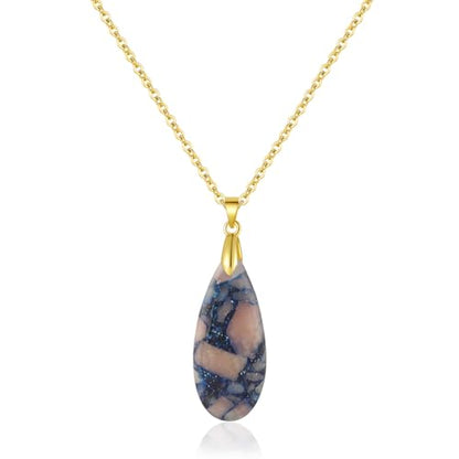 Inspirational Gifts Healing Gold Pendant Gold Necklaces for Women，Get Well Soon Encouragement Gifts for Women Friends Sister Mom, Natural stone Pendant Healing boho Friendship Jewelry for women - color: Blue Pink - Gold