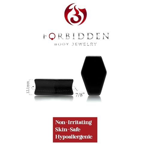 Forbidden Body Jewelry Natural Obsidian Black Stone Coffin Shaped Double Flare Plugs, Gauges, Tunnels - style: 7/8" (22mm)