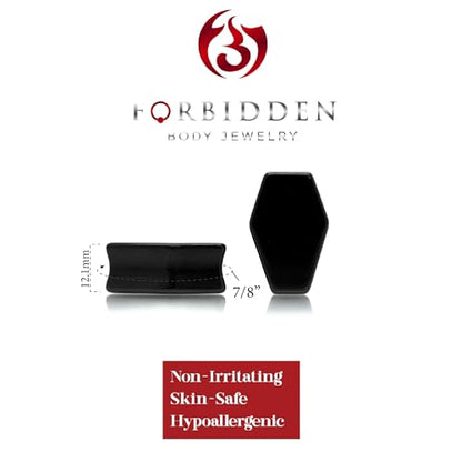 Forbidden Body Jewelry Natural Obsidian Black Stone Coffin Shaped Double Flare Plugs, Gauges, Tunnels - style: 7/8" (22mm)