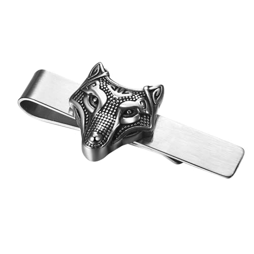 Mens Viking Cufflinks and Tie Clip: Norse Viking Tuxedo Shirt Cuff Links and Cool Tie Clip Shirt Accessories for Business Valentines Christmas Birthday - style: Wolf Head Tie Clip