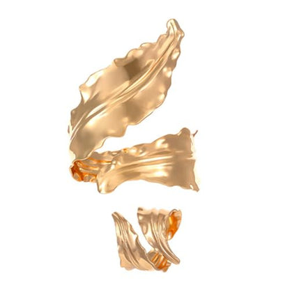 Geometric Irregular Cuff Bracelet and Open Ring Set Punk Style Avant-Garde Jewelry for Women Fashion Accessories