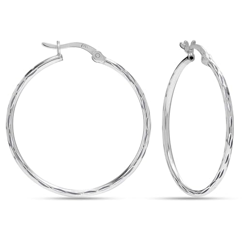 LeCalla 925 Sterling Silver Hoop Earrings for Women | Lightweight Classic Diamond-Cut Textured Hoop Earring | Women's Earring Hoops Size 20/25/30/35/40MM - color: 40MM / Tube-2mm