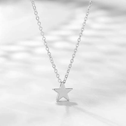 Valloey Rover Gold Necklaces for Women | Dainty 14K Gold/Sterling Silver Plated Cubic Zirconia Star Moon Pendant Necklaces Twist Rope Chain Simple Jewelry for Women - style: Silver-Star