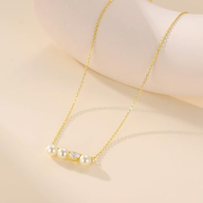 S925 Sterling Silver Dainty Peral Necklaces for Women 18K Gold Plated Pearl Bar Drop Pendant Choker Necklace Y-Shaped Adjustable Chain Hypoallergenic Womens Jewelry Gifts Fashion Accessories - color: Gold-CZ & Bar