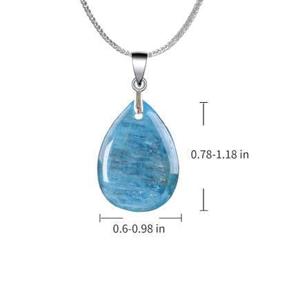 iSTONE 925 Sterling Silver Natural Crytral for Womens Pendant Necklace, Gemstone Birthstone with 17.8" Silver Chain Ladies - color: Apatite