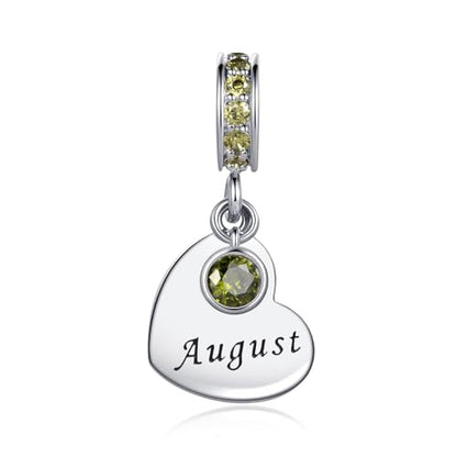 NARTGO January-December Birthstone Birthday Charm Heart Dangle Beads Jewelry Gift for Women Compatible with Pandora Bracelets & Necklaces - style: August Birthstone