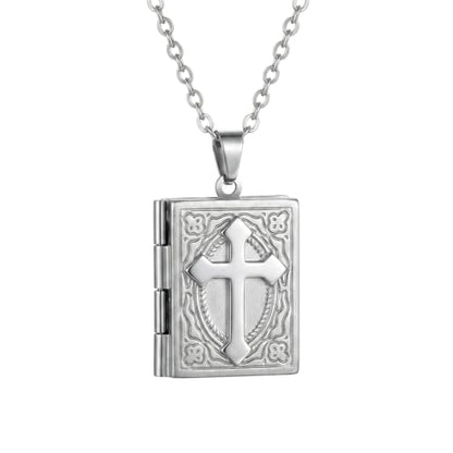 Photo Book Locket Necklace for Women Charm Choker Pendants that Holds Pictures Memorial Jewelry - color: Cross