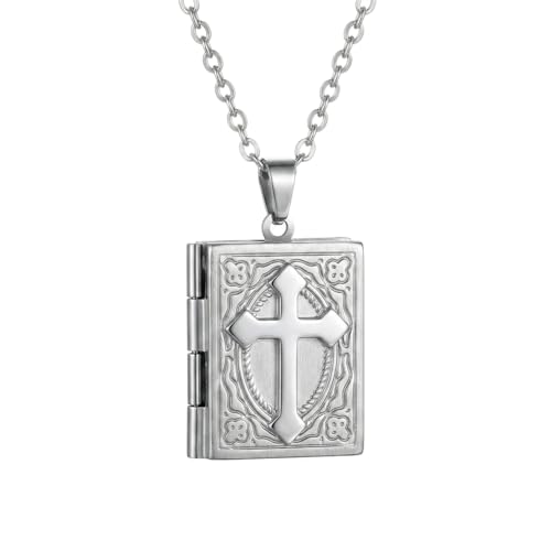 Photo Book Locket Necklace for Women Charm Choker Pendants that Holds Pictures Memorial Jewelry - color: Cross