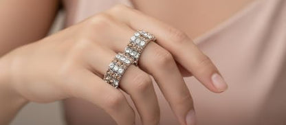 Sparkling Rhinestone Ring Set Trendy Elastic Rhinestone Crystal Stretch Ring Stackable Jewelry for Women Girls - color: 3 Rows Ring-Silver+White+Crystal Yellow