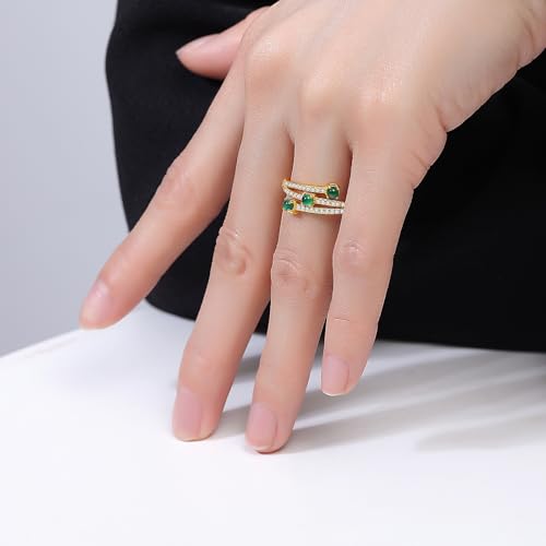 MRW Rings For Women Handmade Natura Green 925 Sterling Silver Gold Plated Zircon Ring Jewelry For Women - color: NATURAL JADE（Meteor shape）