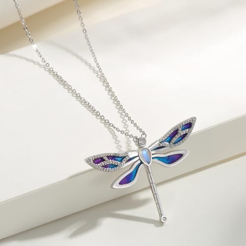 Dragonfly Necklace 925 Sterling Silver Moonstone Necklace Rainbow Stone Dragonfly Jewelry Christmas Birthday Gifts for Women Mom Her - style: Light Purple