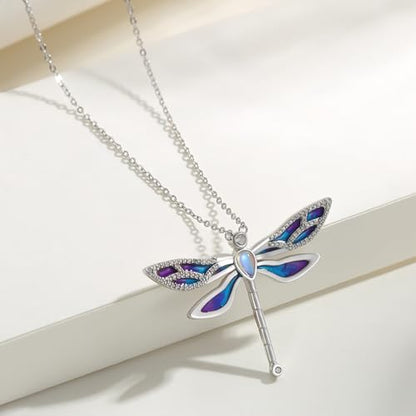 Dragonfly Necklace 925 Sterling Silver Moonstone Necklace Rainbow Stone Dragonfly Jewelry Christmas Birthday Gifts for Women Mom Her - style: Light Purple