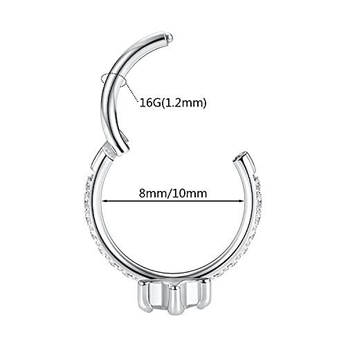 16G Cartilage Earring Hoop 316L Surgical Steel Daith Helix Conch Earrings Tragus Rook Earrings CZ Opal Septum Jewelry Seamless Clicker Nose Rings Hinged Segment Ring Hoop Earring for Women Men - color: 1PC,Silver,Star CZ
